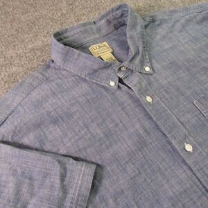 LL Bean Shirt Mens XXL Blue Chambray Short Sleeve Traditional Fit Casual Summer